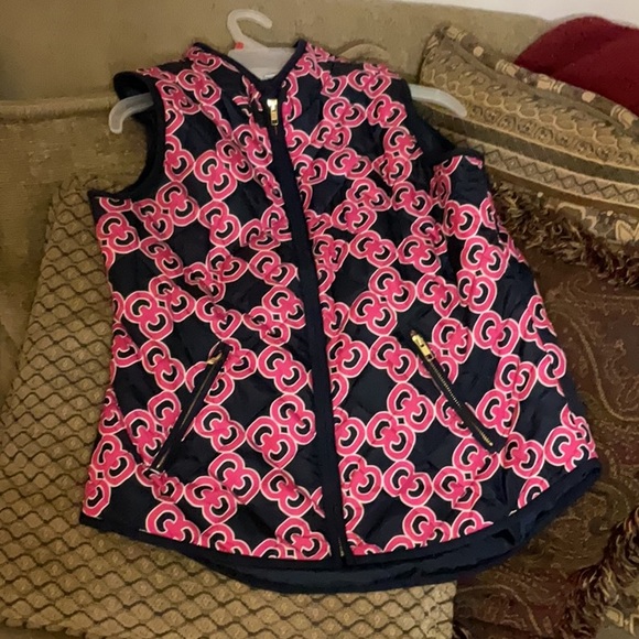 Crown & Ivy women size medium vest Navy Pink EUC Zip pocket - Picture 13 of 13